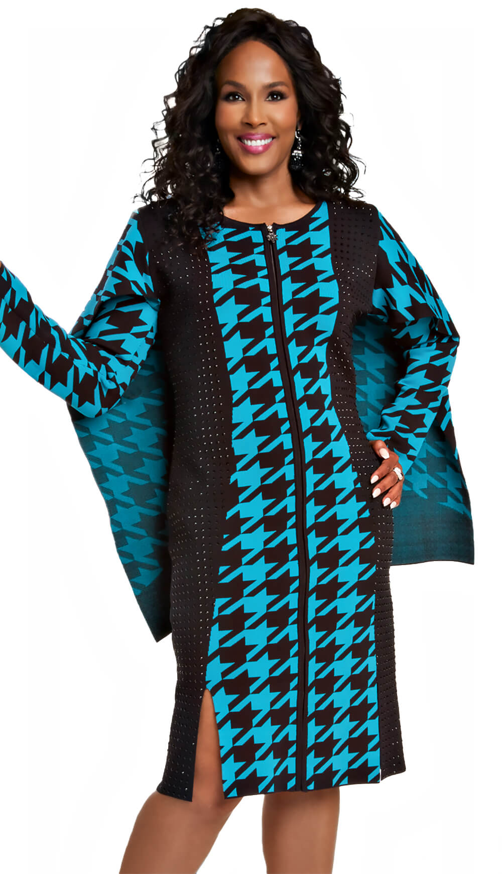 Donna Vinci 13385 Church Dress Turquoise With Black / 16 Donna Vinci 13385 Church Dress Turquoise With Black / 16