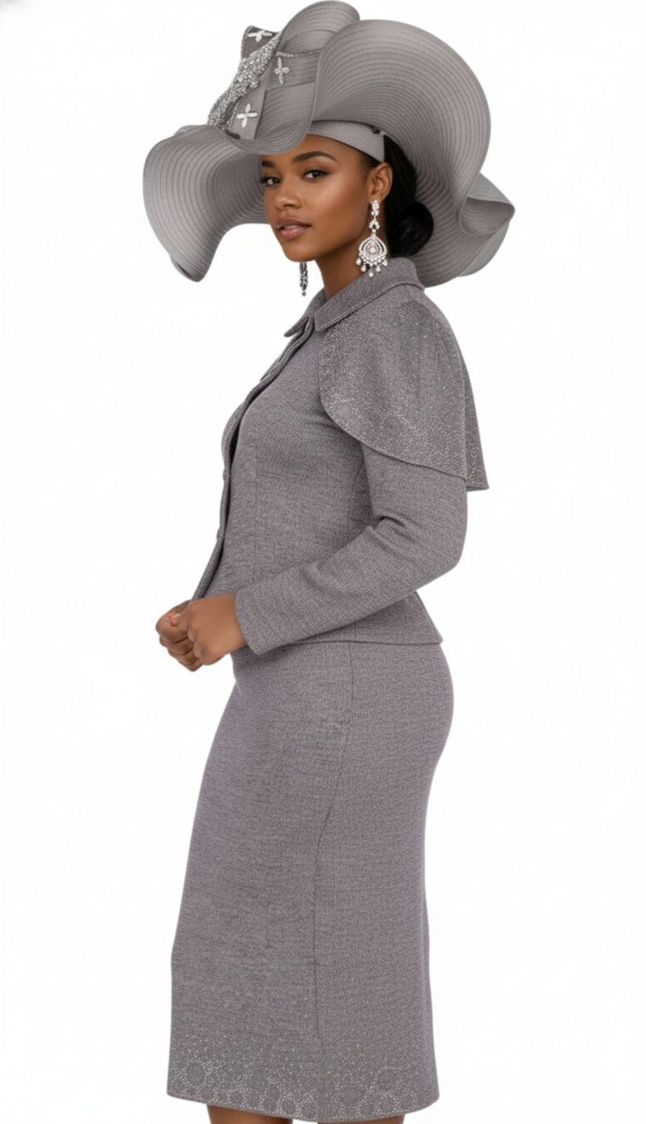 Elite Champagne Knit 5955-SIL Church Suit for Women