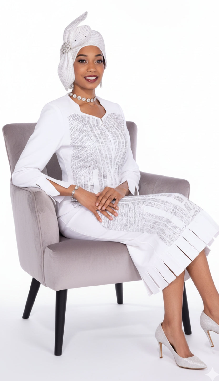 Elite Champagne Knit 5982-WHT-QS Church Suit