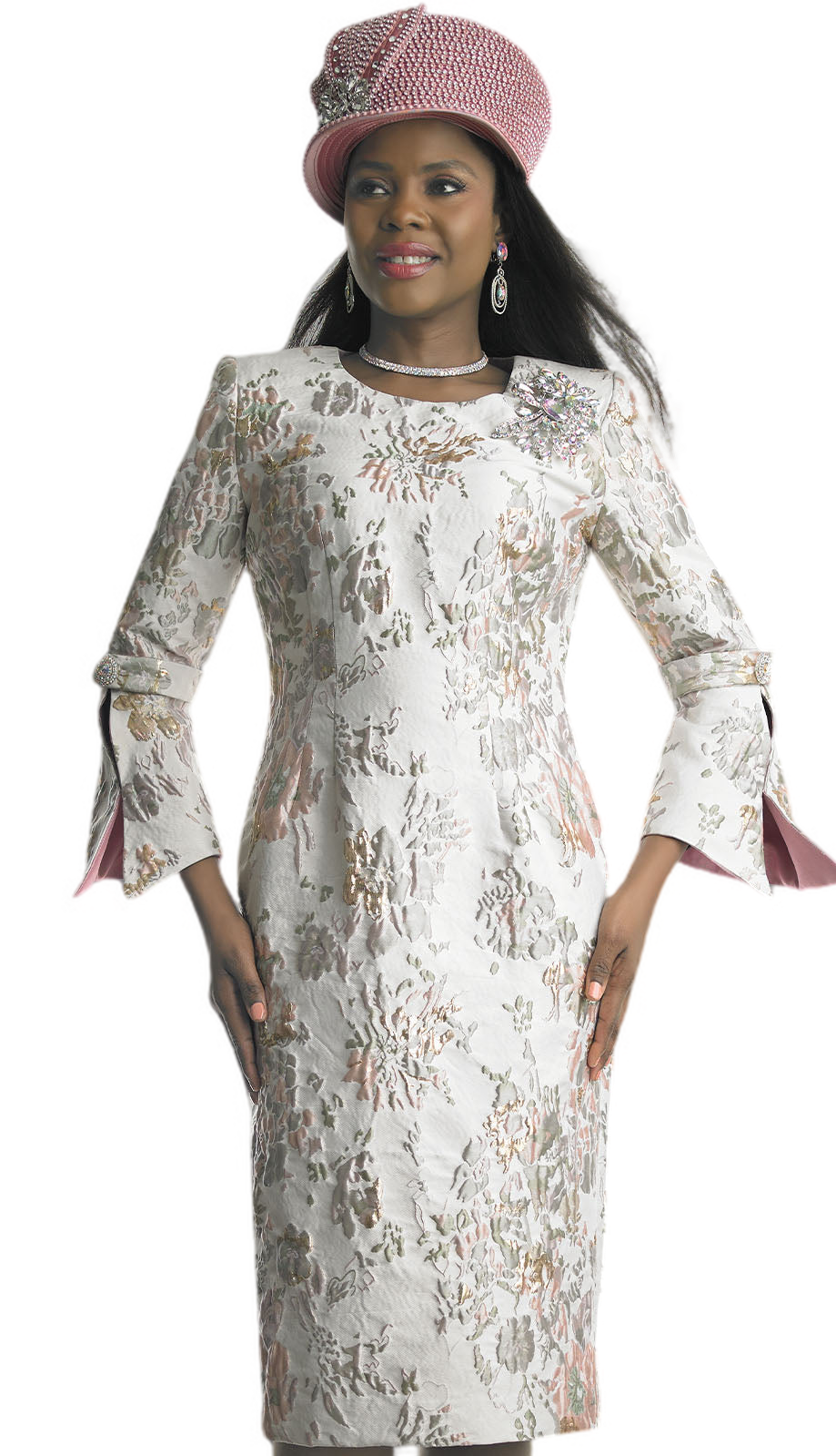 Lily and Taylor 4872-PNK Church Dress-Hat
