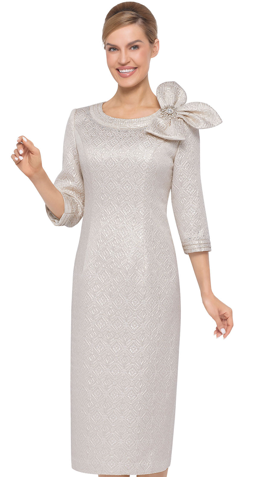 grey church dress Lily And Taylor Church Dress 5092-Silver/Gold Church suits for less