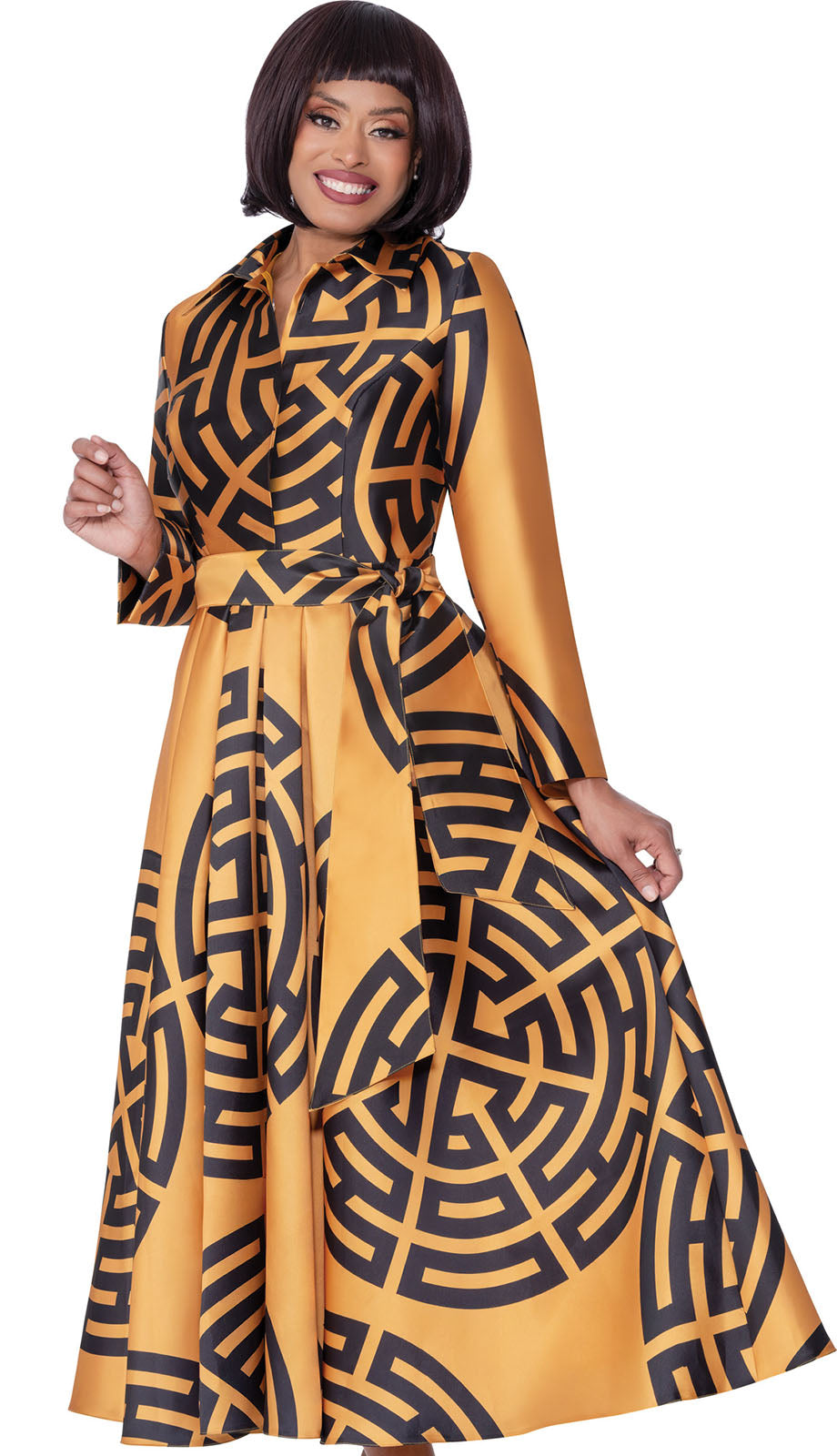Nubiano 100501-GWB-QS Church Dress Gold With Black / 16 Nubiano 100501-GWB-QS Church Dress Gold With Black / 16