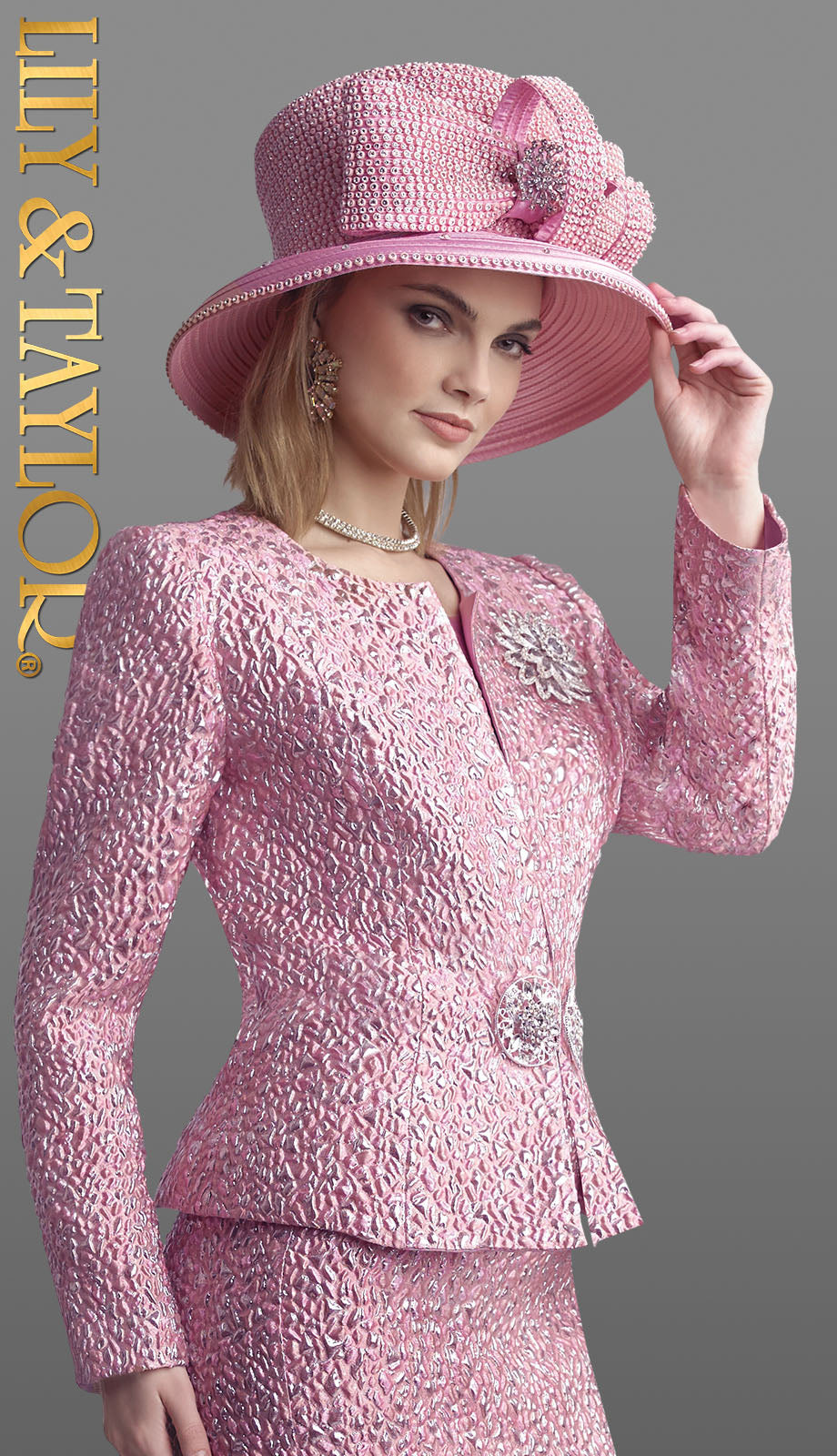 Lily And Taylor 4863-PNK-QS Womens Skirt Suit