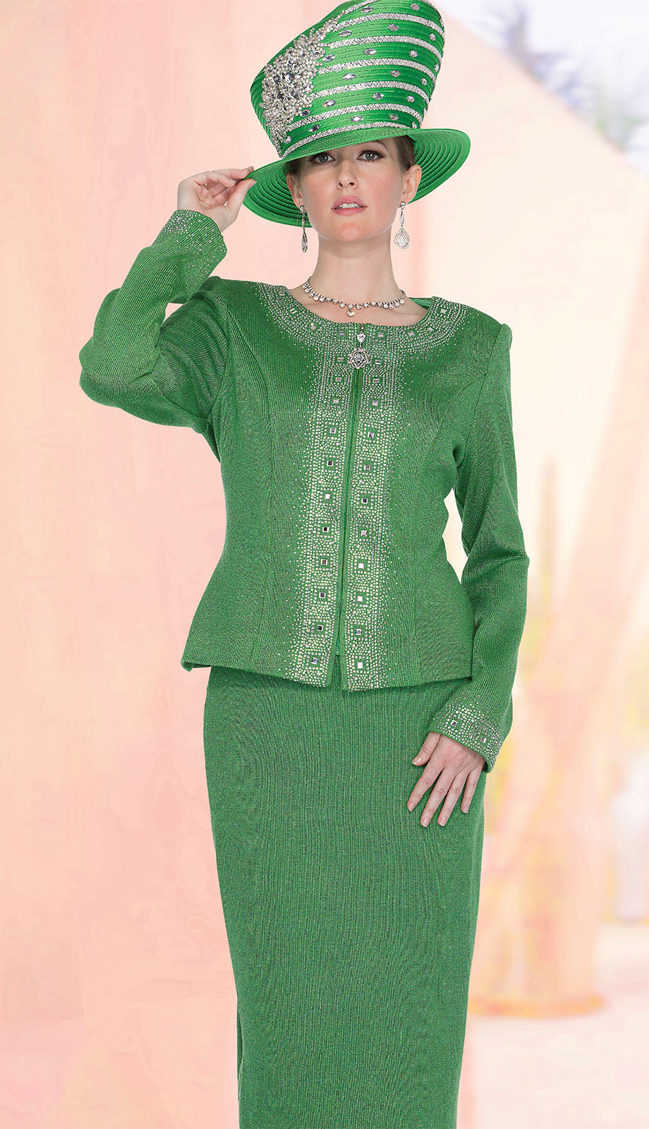 Champagne Italy 5953-GRN Church Suit for Women-Hat