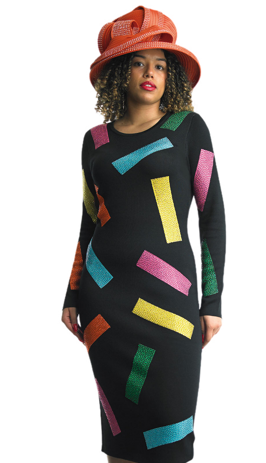 Lily and Taylor 627-BLK Knit Church Dress
