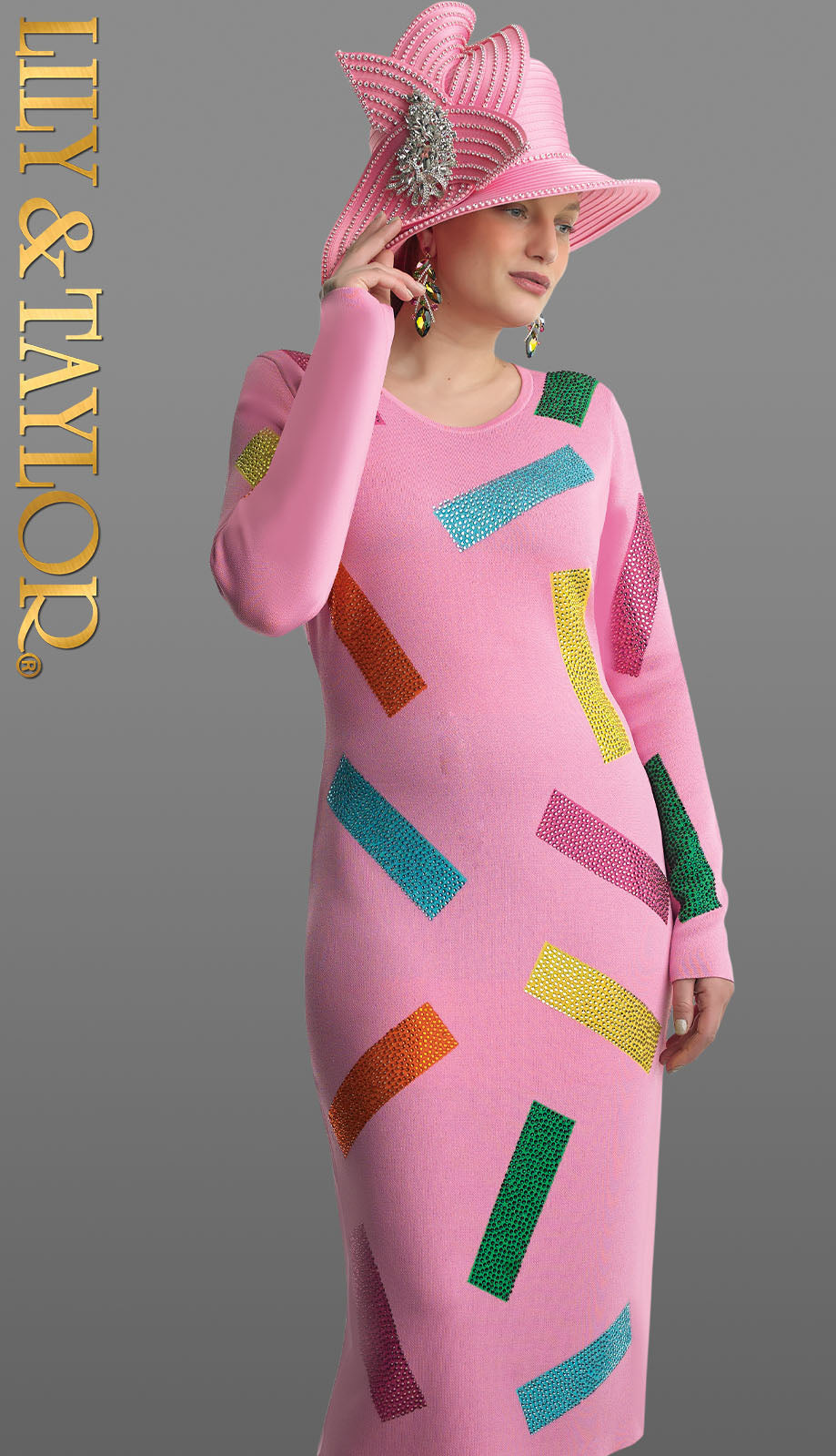 Lily and Taylor 627-ROSE Knit Church Dress