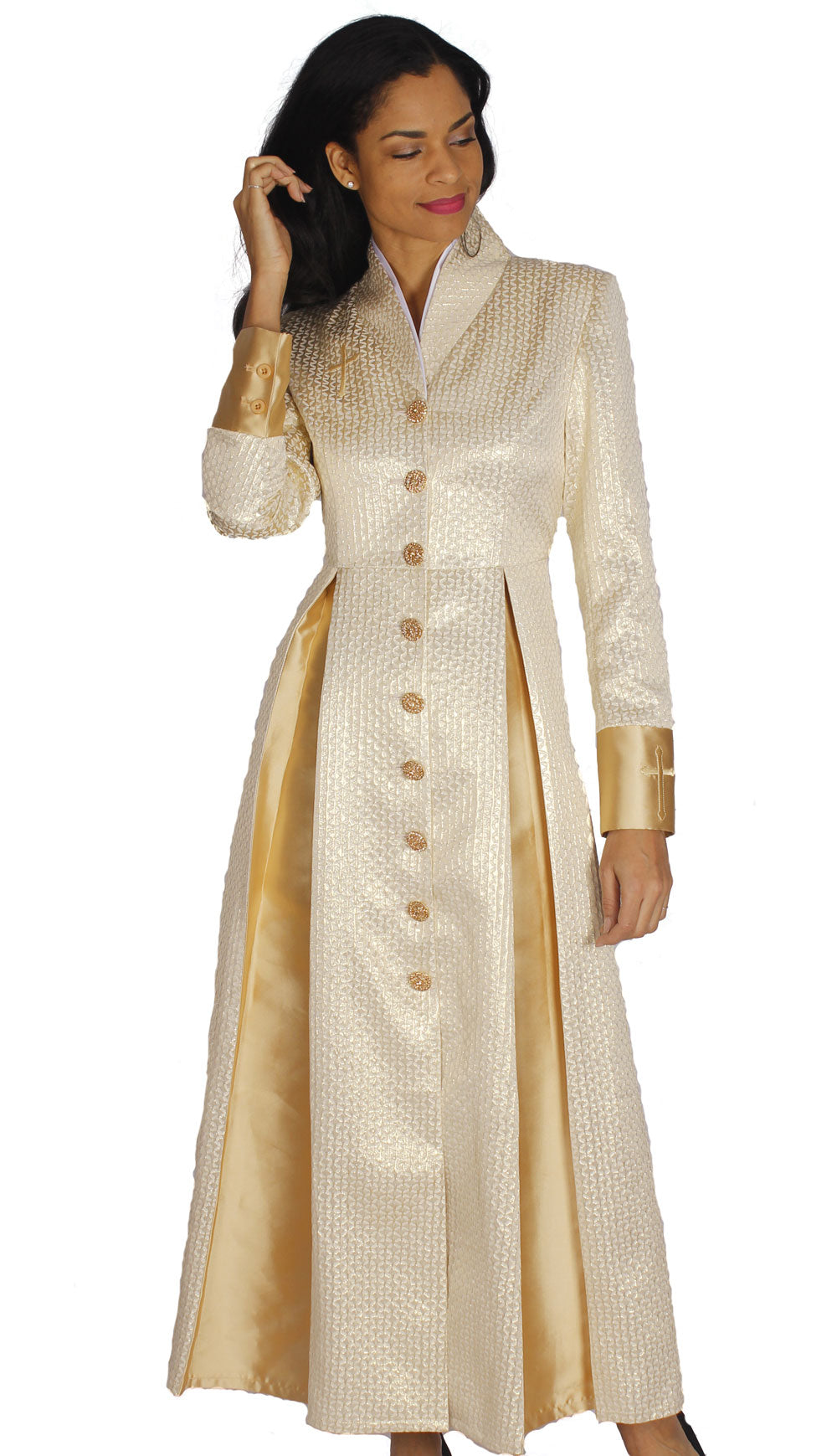 Diana Couture 8556-GO-CO ( 1 Pc Silk With Brocade Womens Sunday Robe For Church )