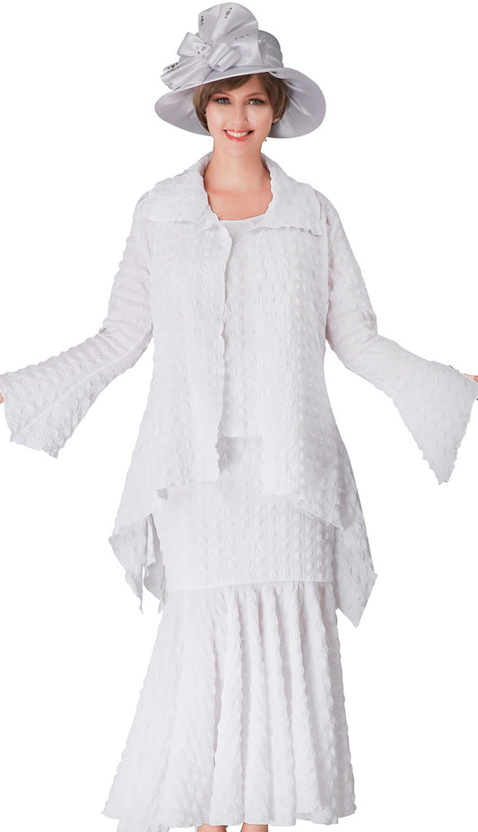 Giovanna 0940-WH ( 3pc Popcorn High Low Womens Jacket, Vest & Skirt Set For Church )