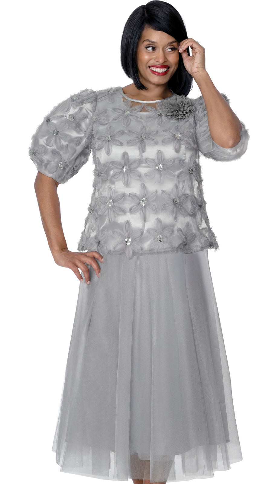 grey church dress Serafina 6435-SIL-CO Ladies Church Dress Silver / 8