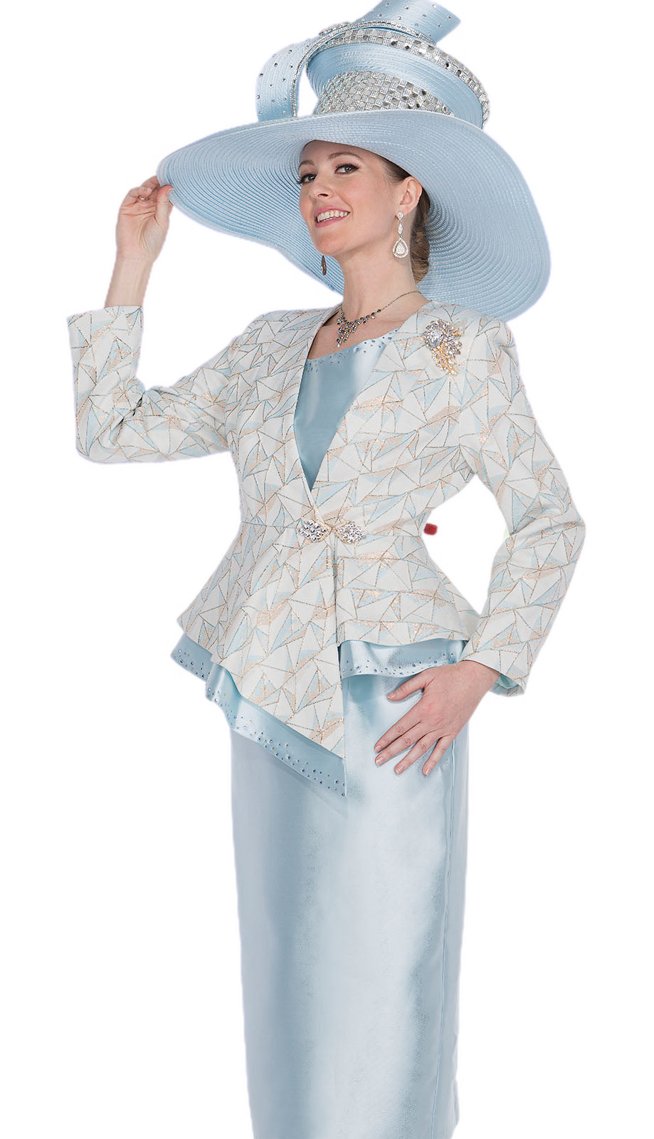 Elite Champagne 6053-BLU Church Suit-Hat
