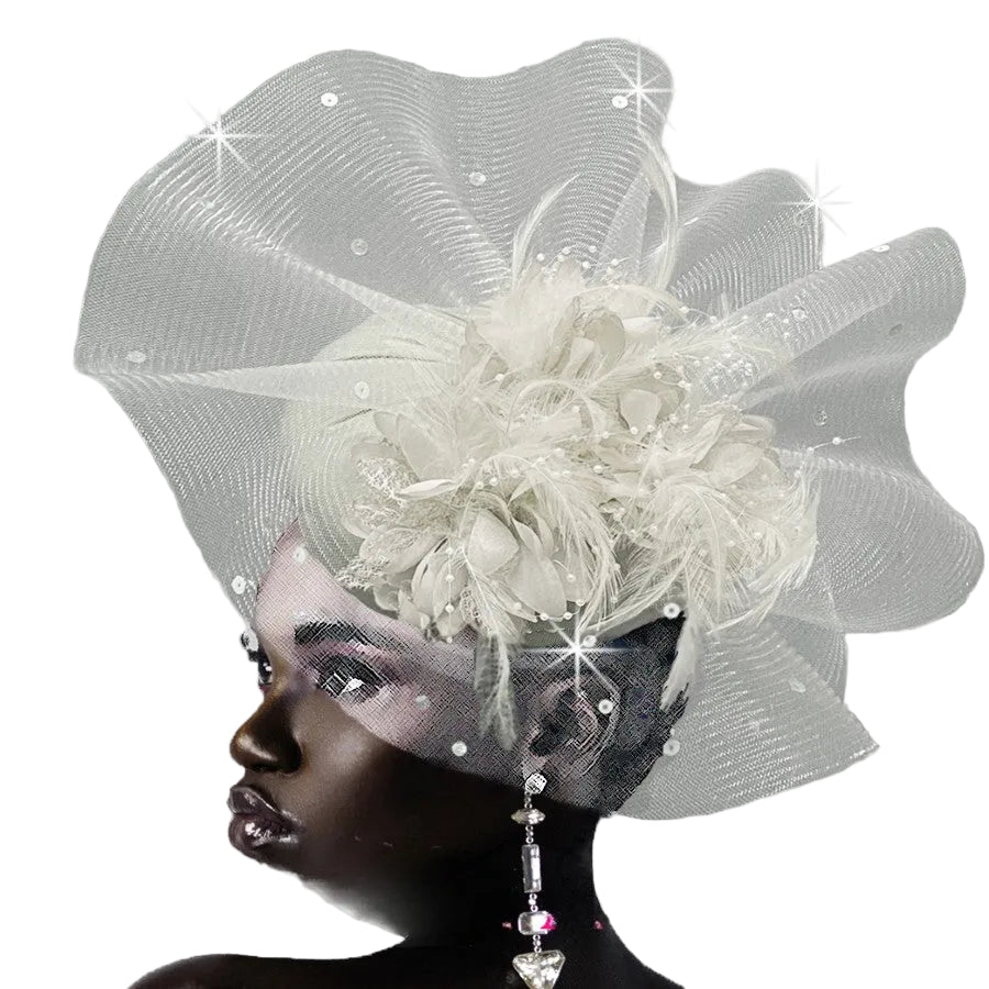 FA2931B Cassandra-WHT Church Fascinator