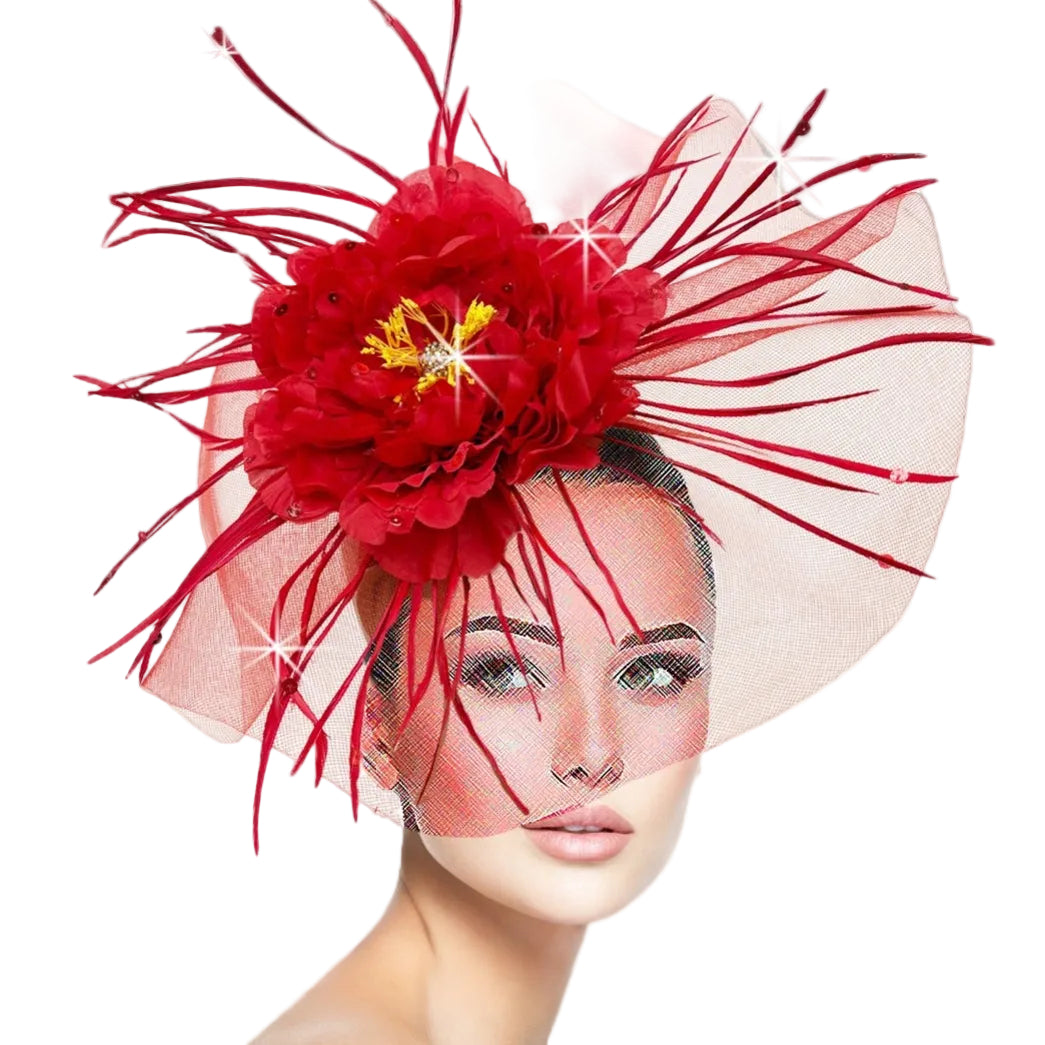 FA3463 Singapore-Red Church Fascinator