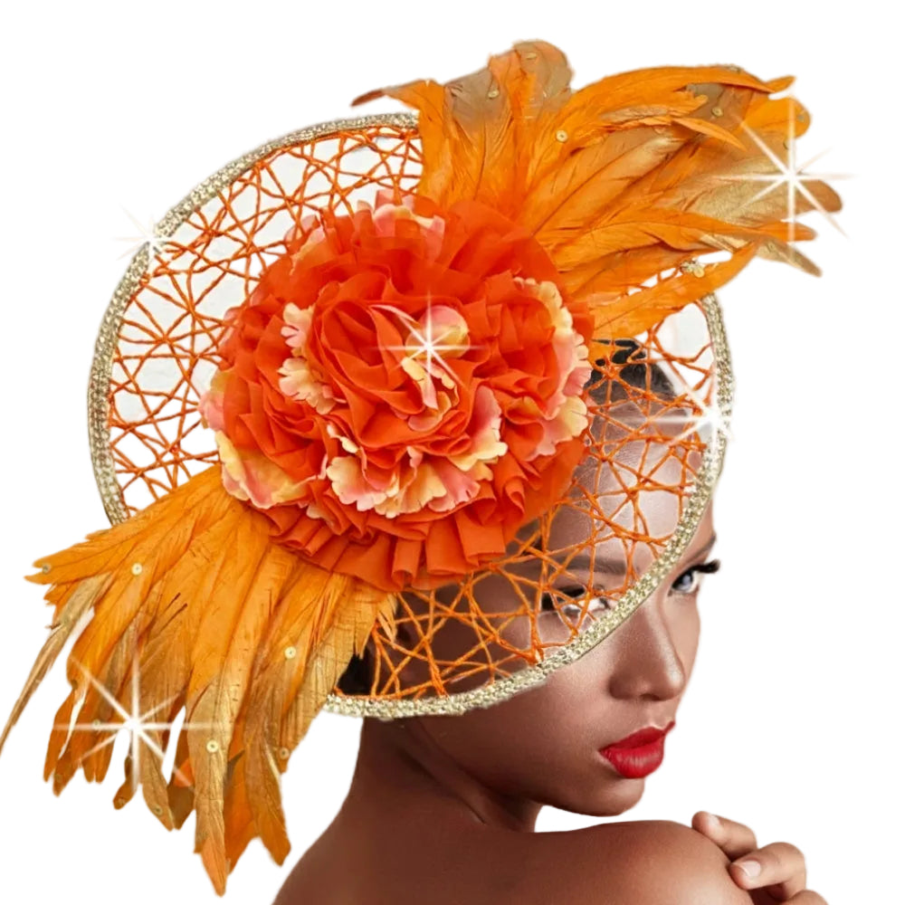 FA3472 ROSEWOOD-ORANGE Church Fascinator