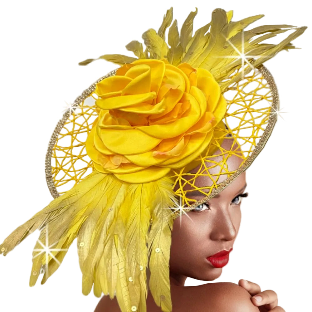 FA3472 ROSEWOOD-YELLOW Church Fascinator