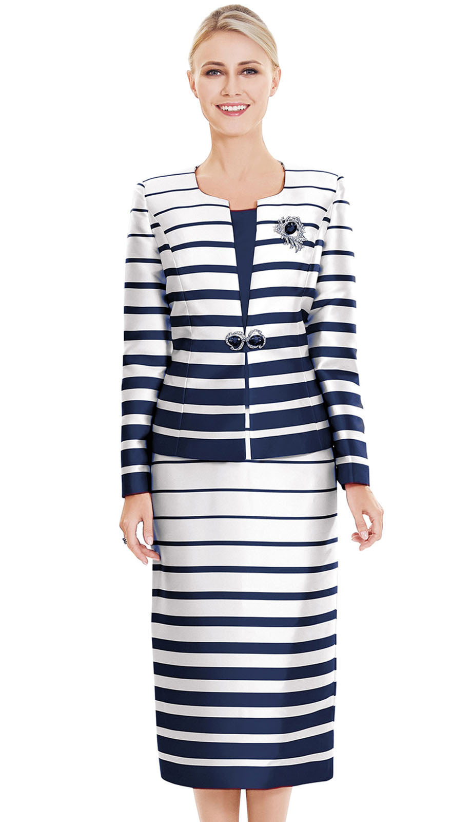 Nina Massini 2394-NVY-CO ( 3pc PeachSkin Ladies Sunday Suit )