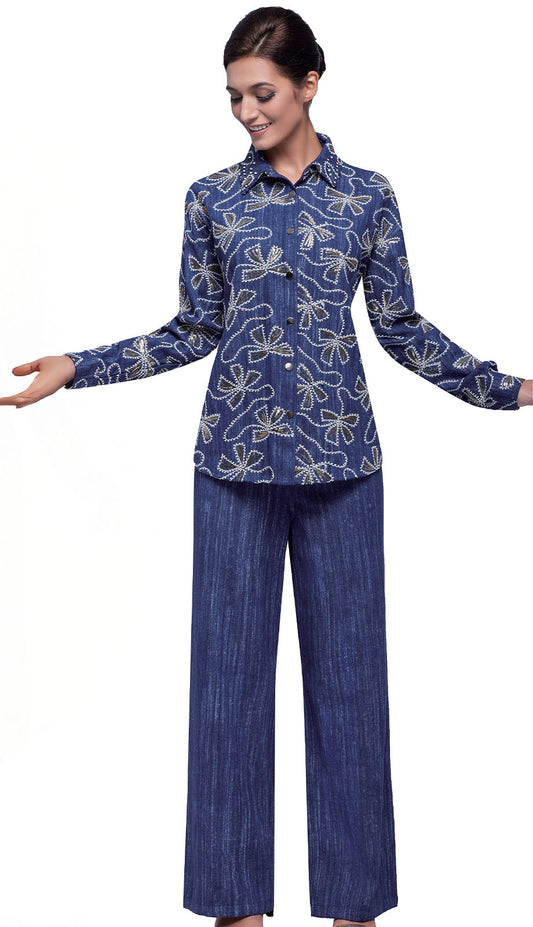 Serafina 7489-BLU Womens Pant Suit