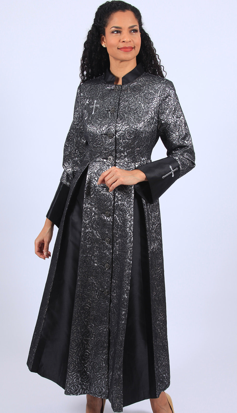 Diana Couture 8599-SLV-CO ( 1pc Silk Women Sunday Robe For Church With Cross Embroidery On Sleeves )