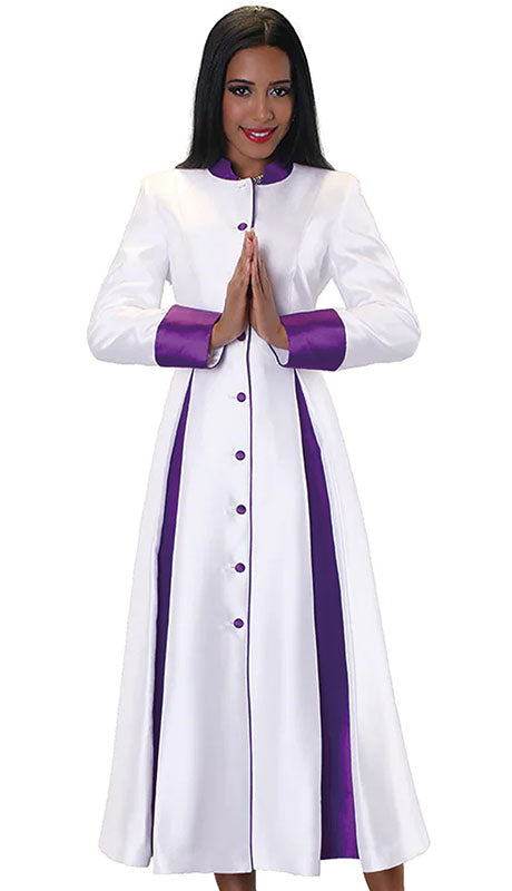 Tally Taylor 4544-WP-CO ( 1pc Silk Look Womens Cassock Robe For Church With Rhinestone Buttons And Two Tone Pleats )