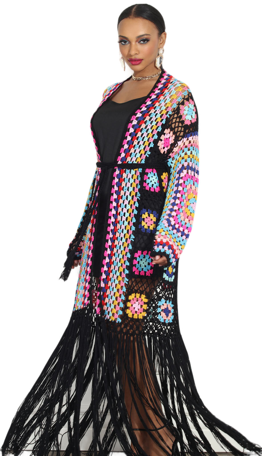 Luxe Moda LM281-BLK Long Cardigan