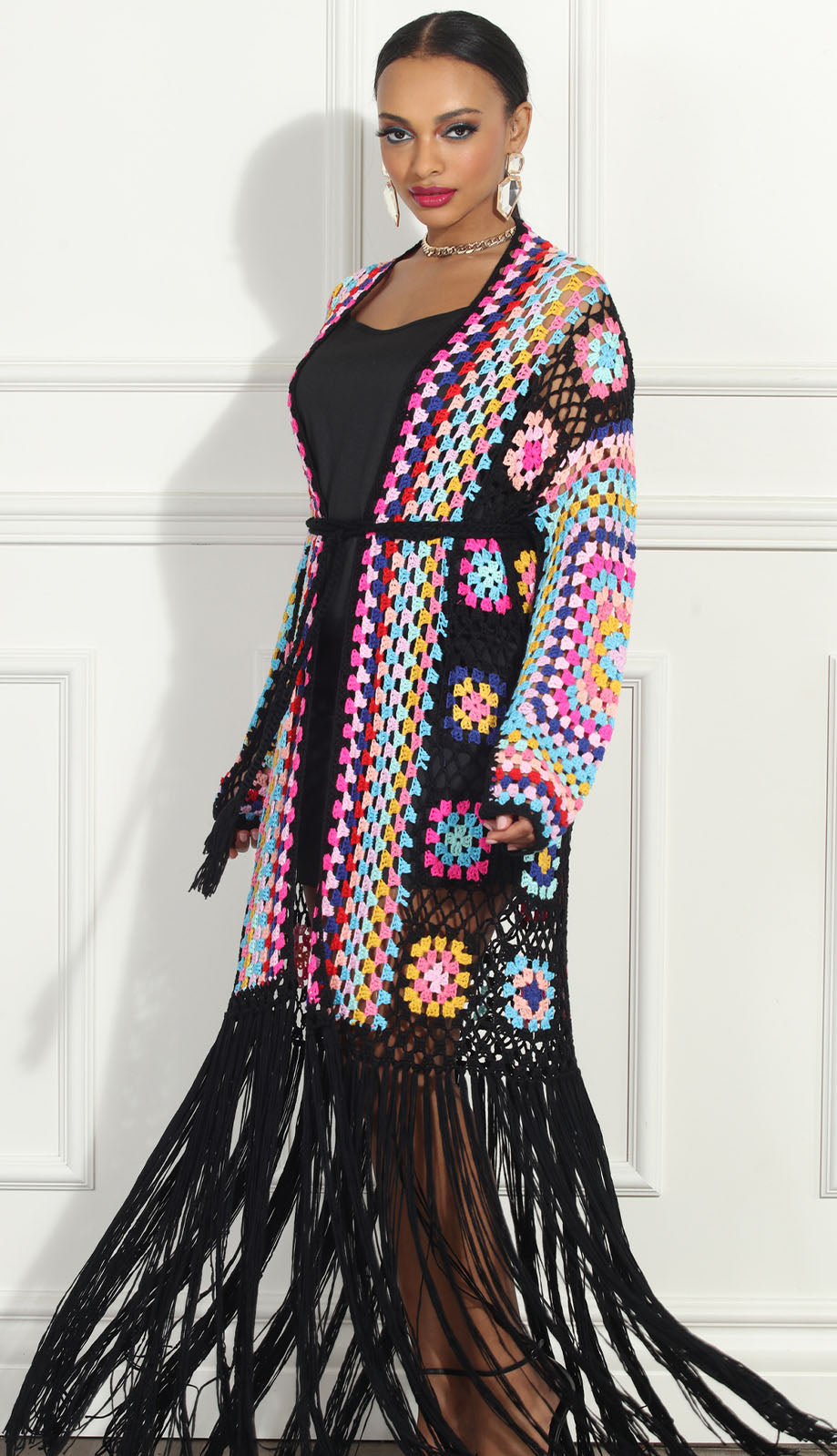 Luxe Moda LM281-BLK Long Cardigan
