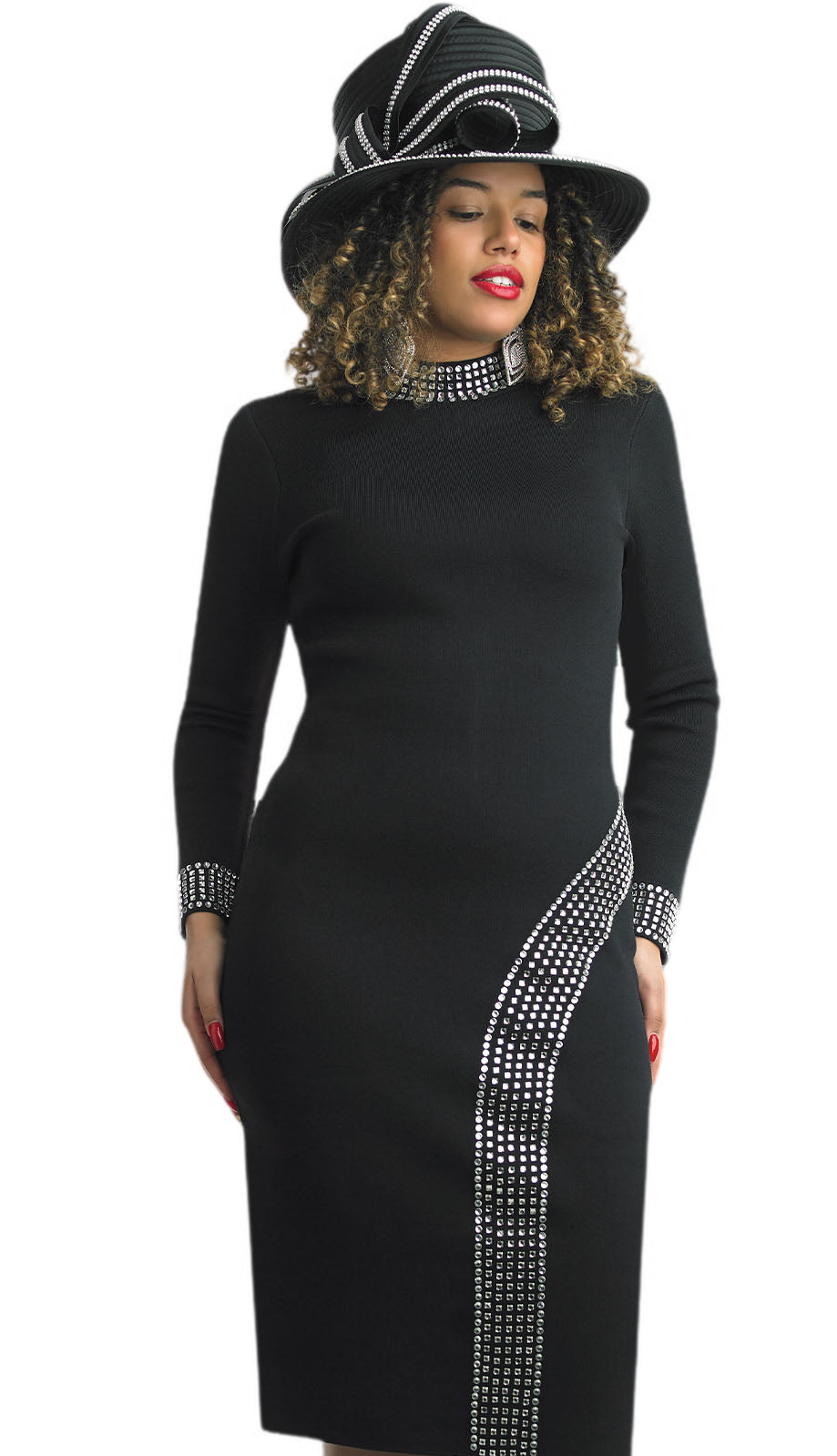 Lily and Taylor 605-BLK Knit Church Dress