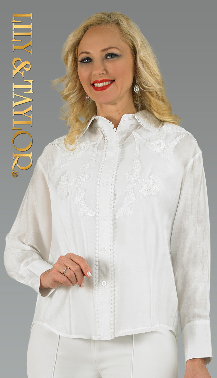 Lily and Taylor S103-WHT Blouse