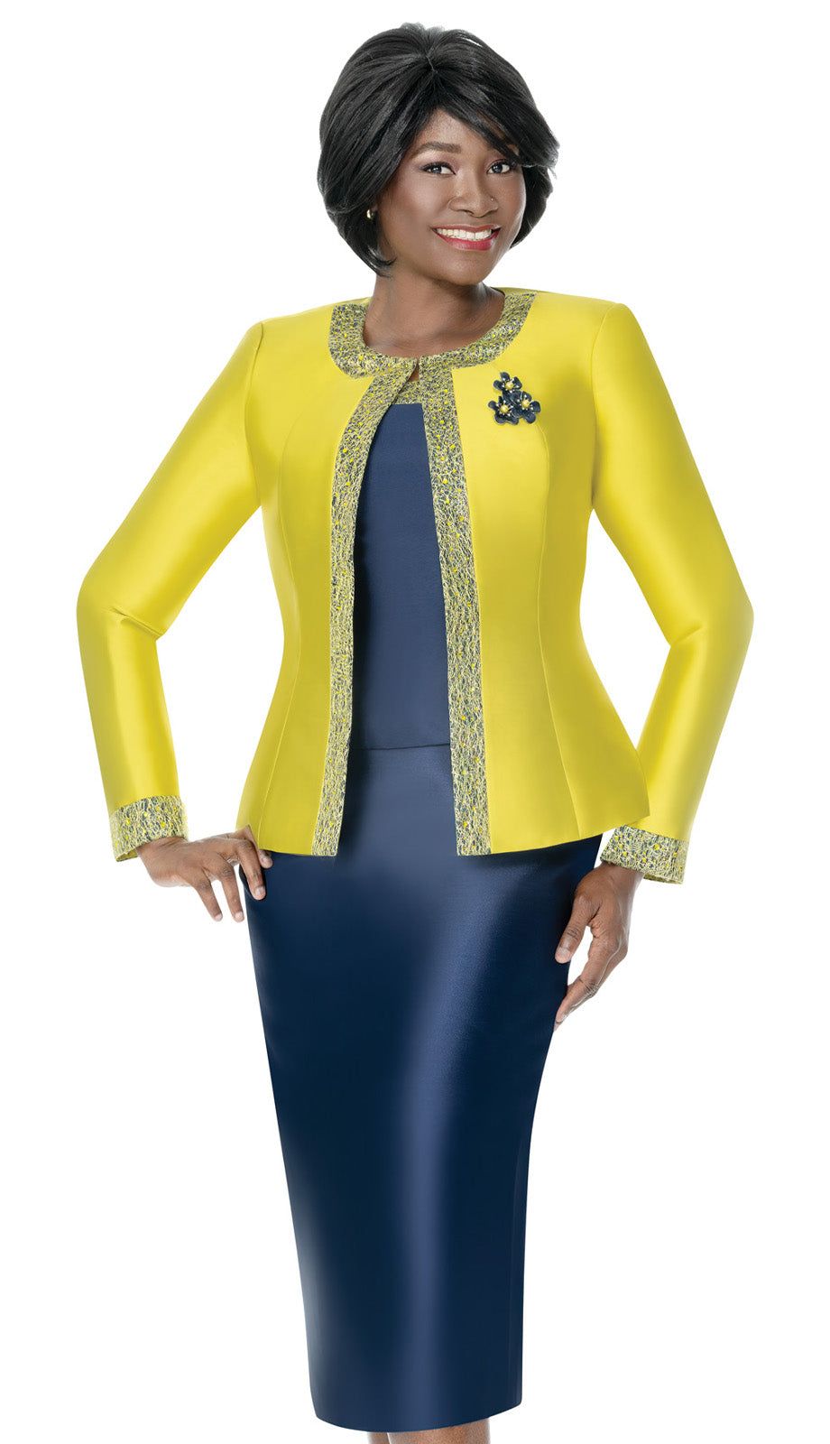 Terramina 7638-CIT Church Suit Citron With Navy / 8 Terramina 7638-CIT Church Suit Citron With Navy / 8