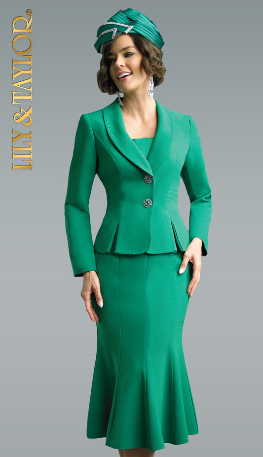 Lily And Taylor 2834-EMR-QS Church Skirt Suit