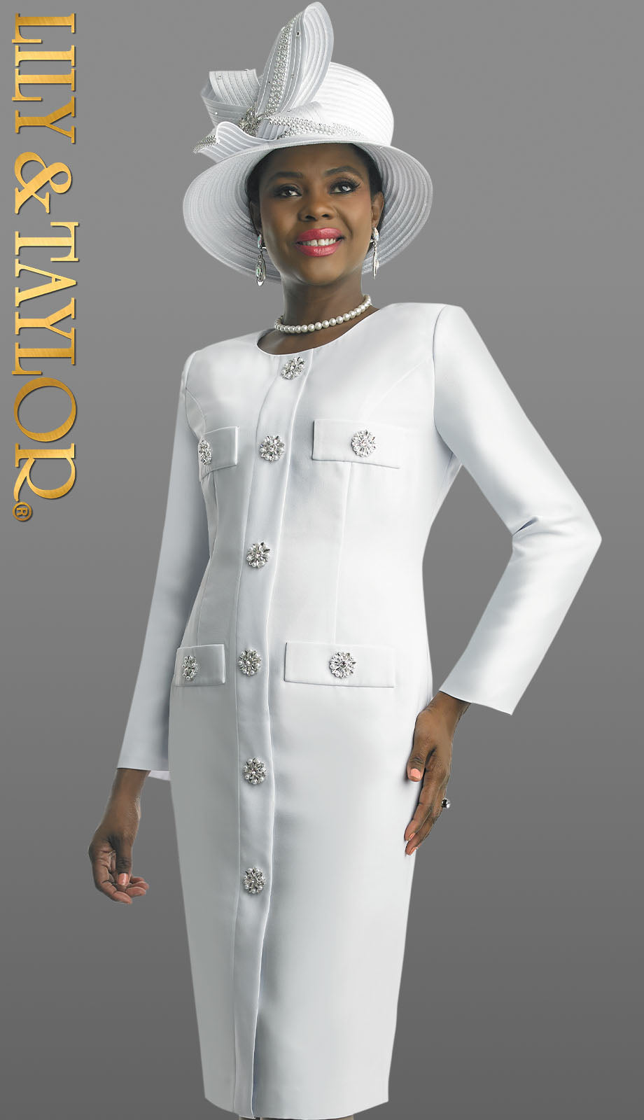 Lily and Taylor 4790-WHT Church Dress-Hat