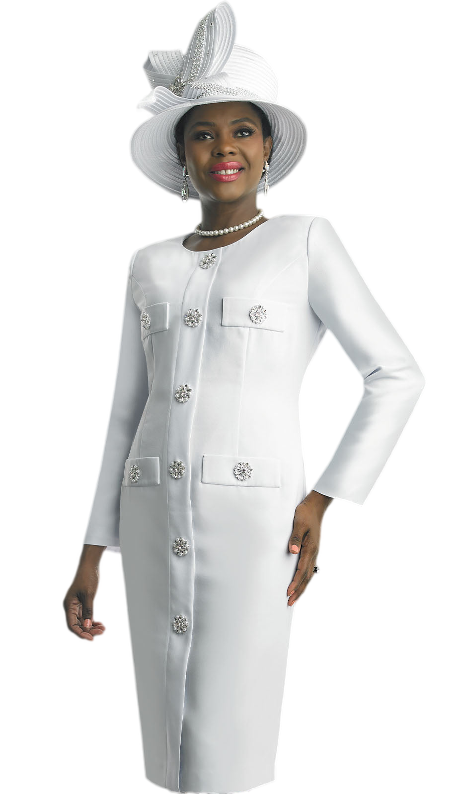 Lily and Taylor 4790-WHT Church Dress-Hat