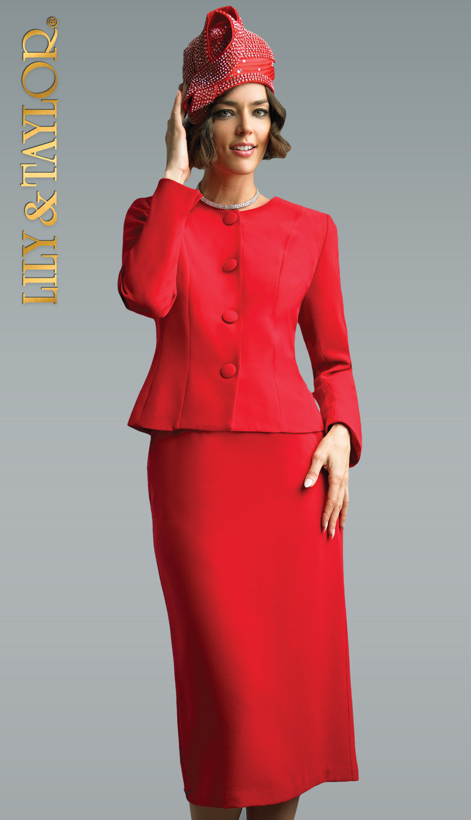 Lily And Taylor 2920-RED-QS Womens Church Skirt Suit