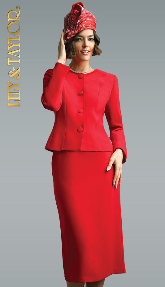 Lily And Taylor 2920-RED-QS Womens Church Skirt Suit