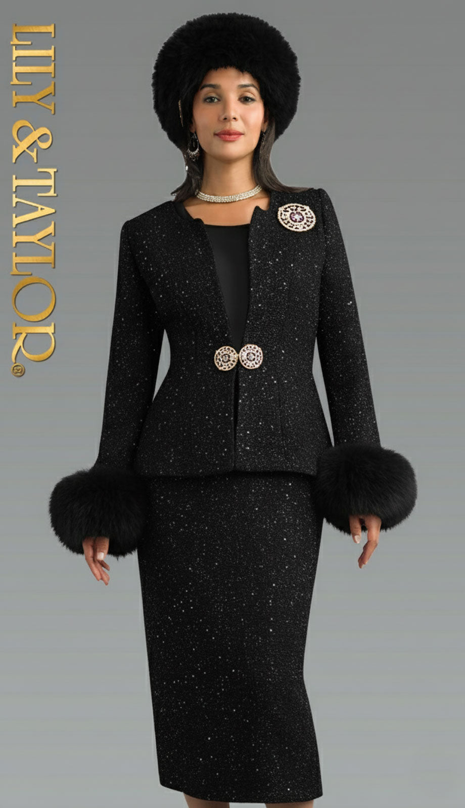 Lily and Taylor 5085-BLK-QS Church Suit