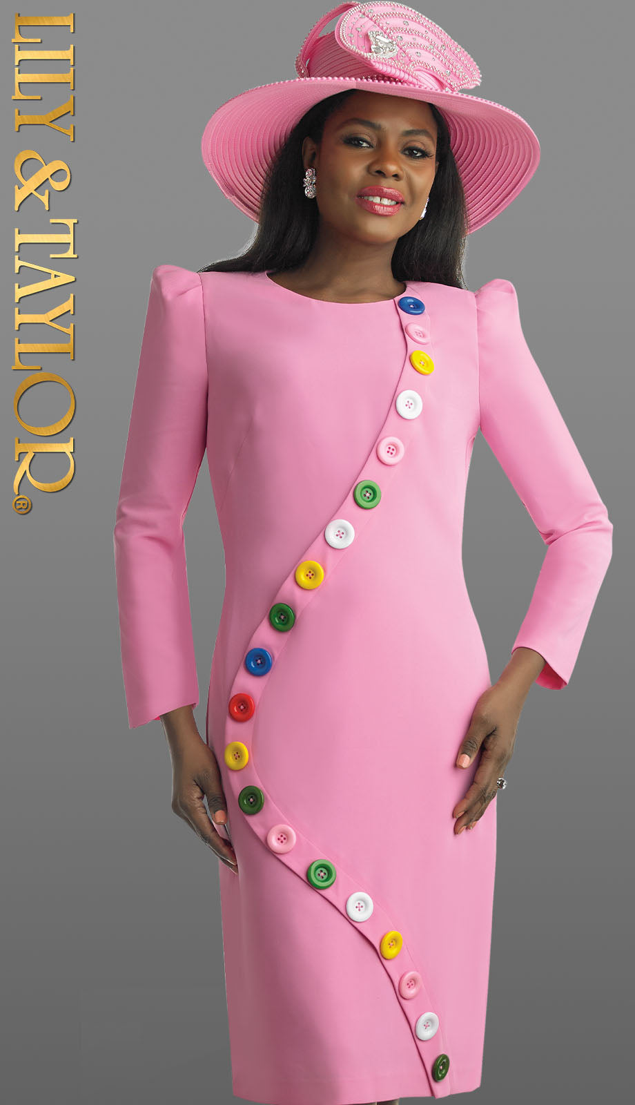 Lily and Taylor 4854-PNK Church Dress-Hat H377