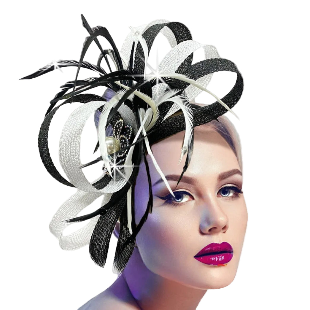 FA2745 SIMONE-BLK-WHT Church Fascinator