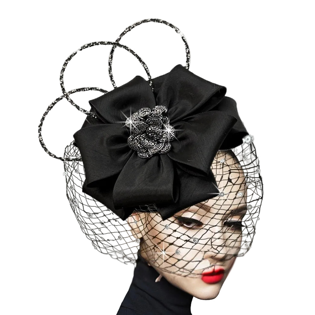 FA3394 LOURDES-BLACK Church Fascinator