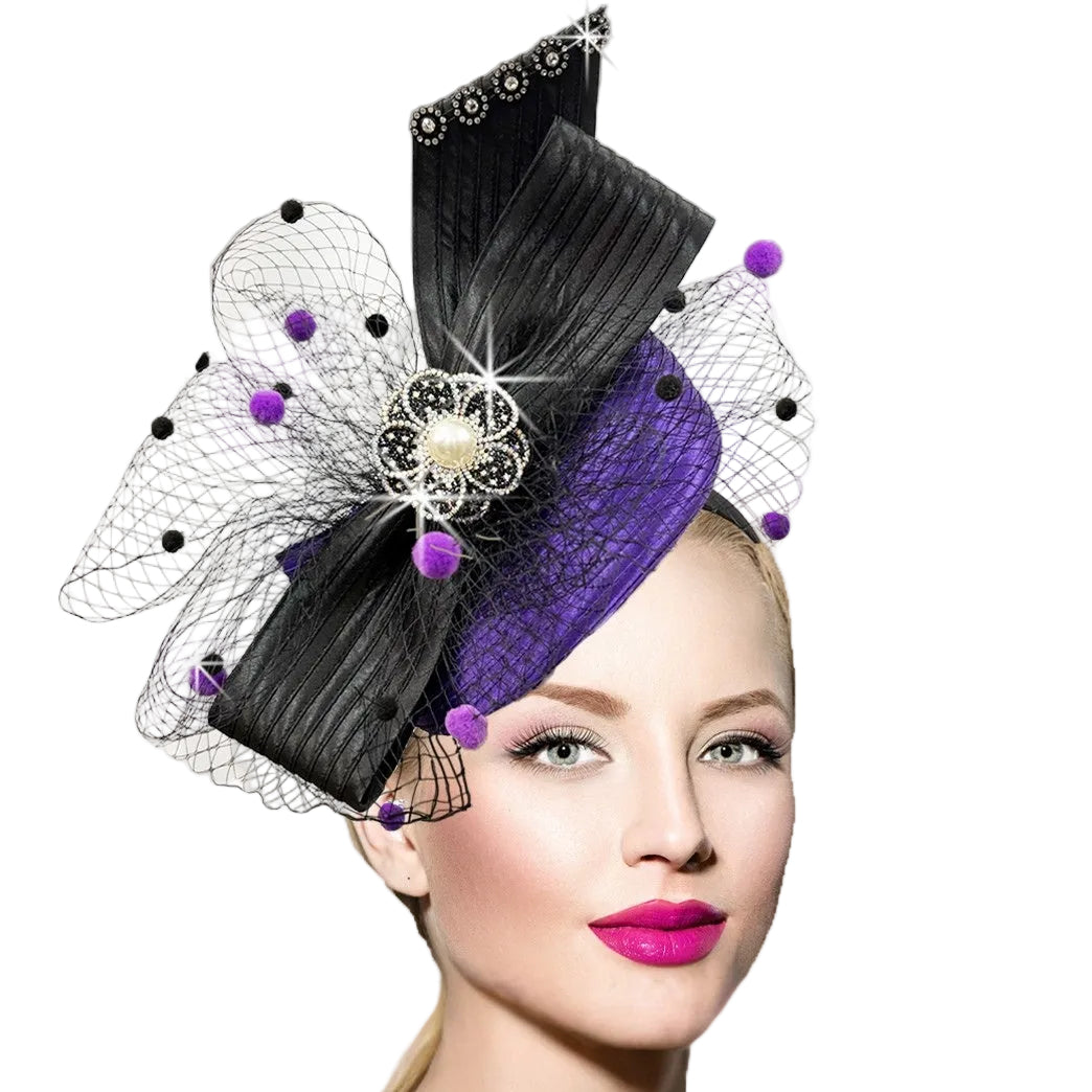 FA3407 Marjorie Purple-Black Church Fascinator