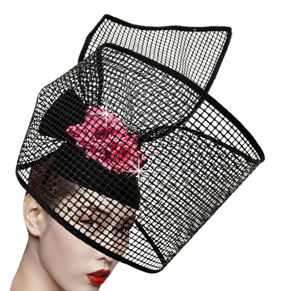 FA3484 BIRDCAGE-BLK-PINK Fascinator