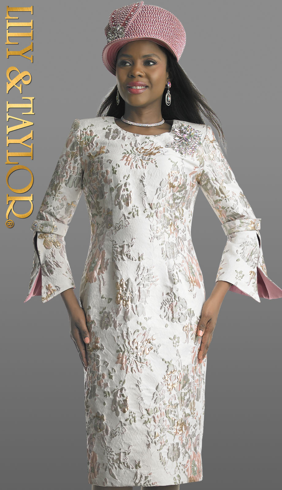 Lily and Taylor 4872-PNK Church Dress-Hat