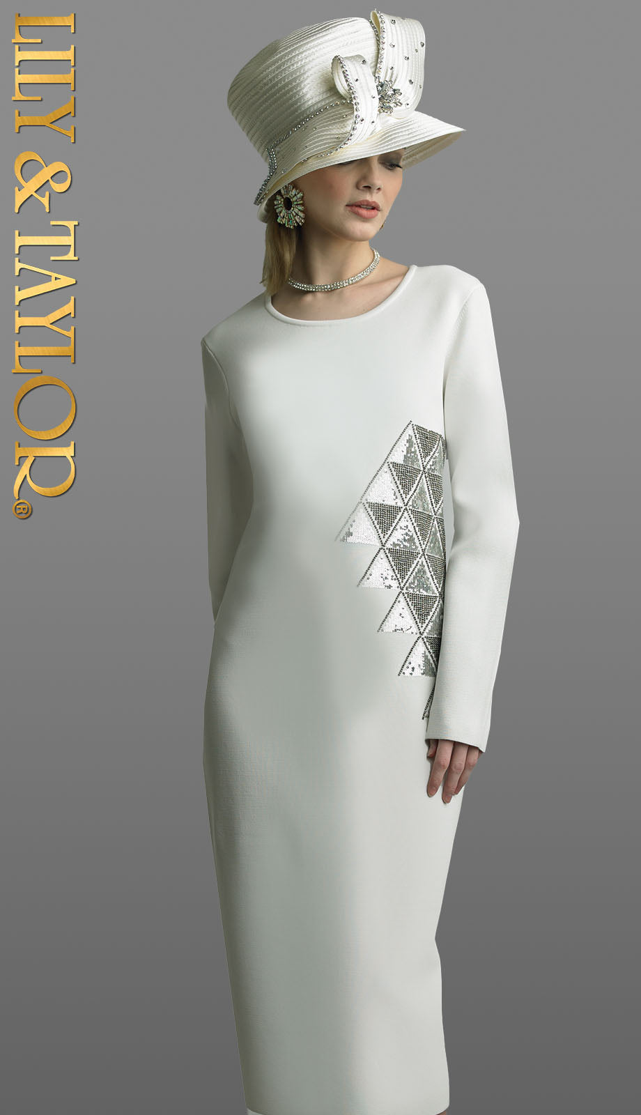 Lily and Taylor 621-IVO Knit Church Dress