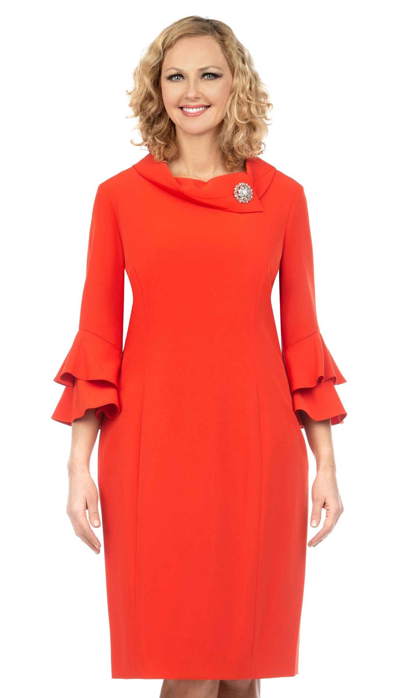 Giovanna D1518-ORE Church Dress Orange Red / 26W Giovanna D1518-ORE Church Dress Orange Red / 26W
