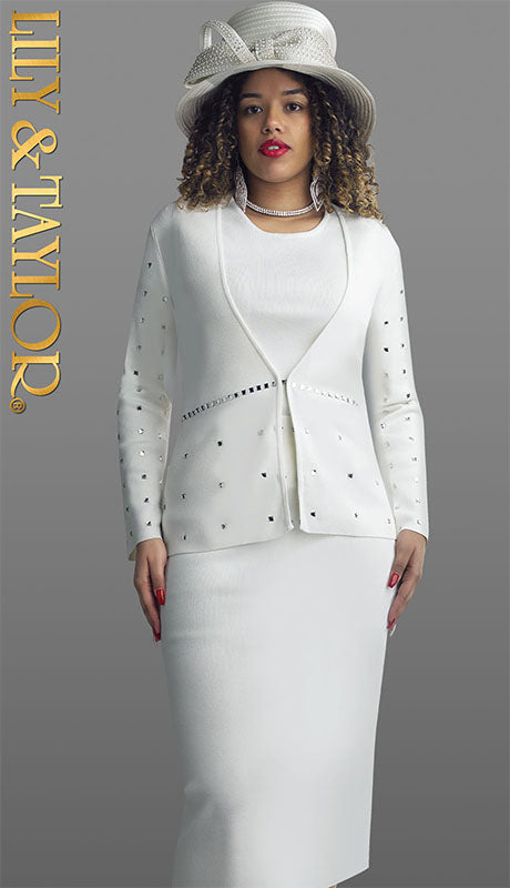 Lily And Taylor 726-WHT Church Suit-Hat