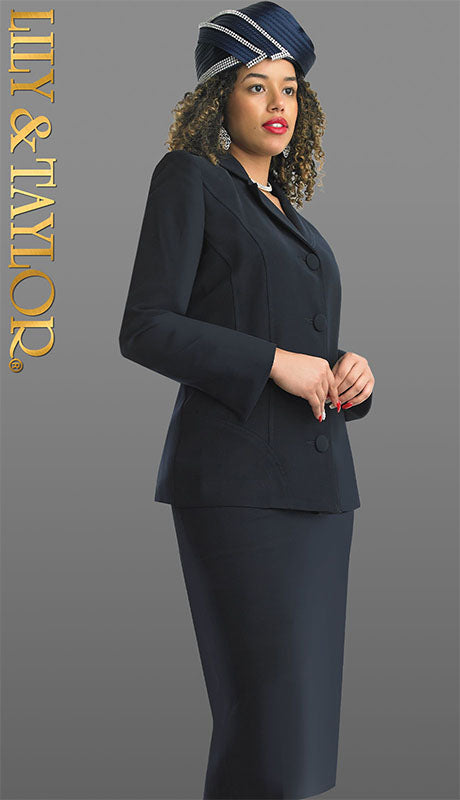 Lily And Taylor 3049-NVY Church Suit-Hat
