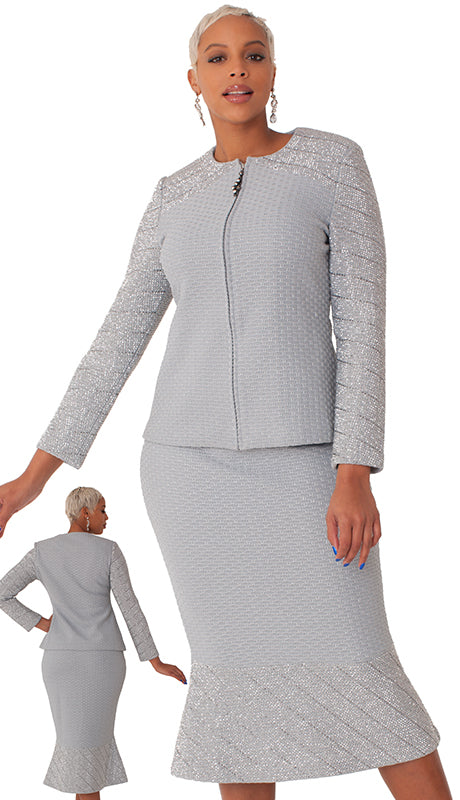 Liorah 7304 Knit Skirt Church Suit Silver / 18 Liorah 7304 Knit Skirt Church Suit Silver / 18