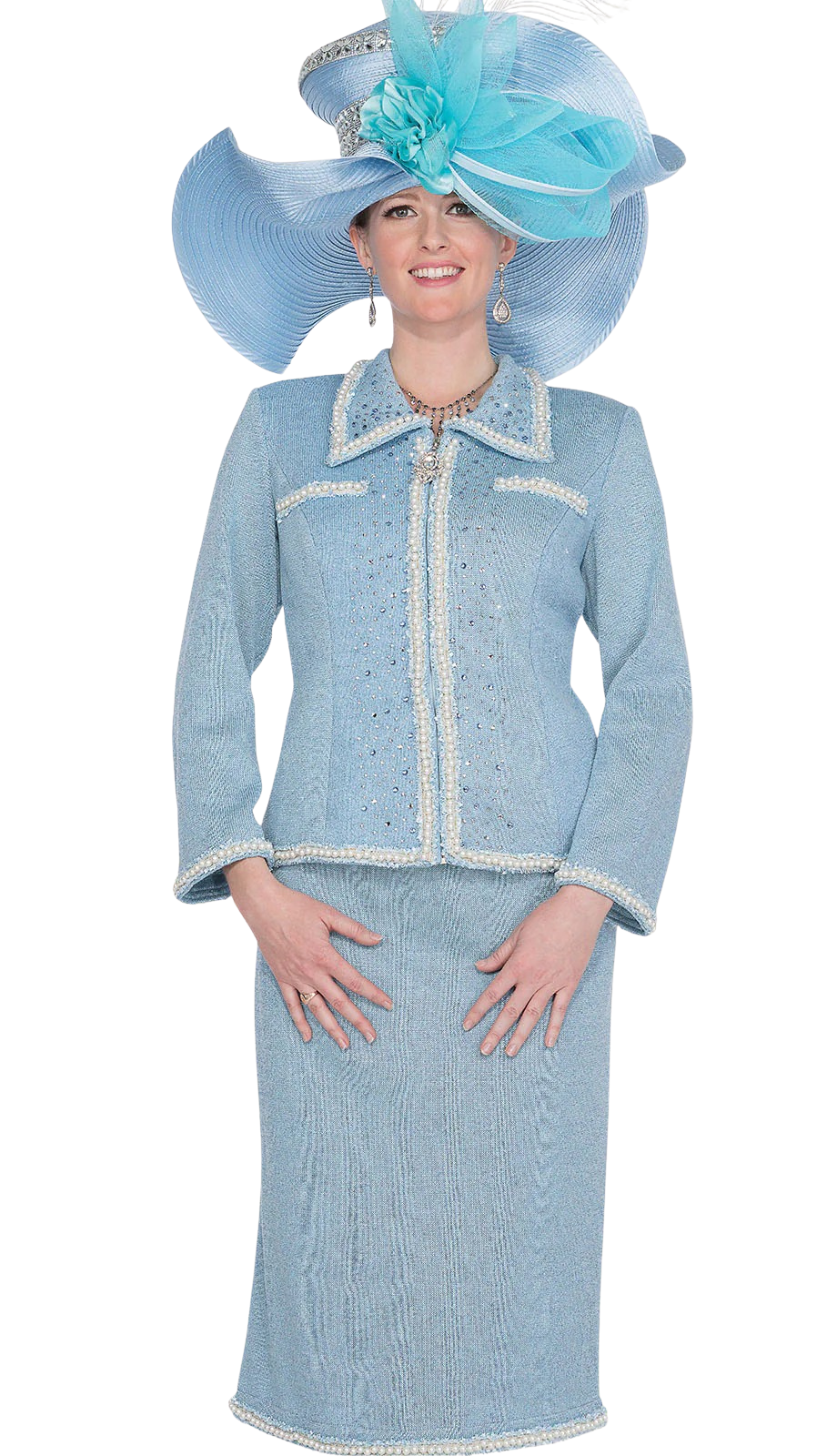 Elite Champagne Knit 5965-BLU-QS Church Suit for Women