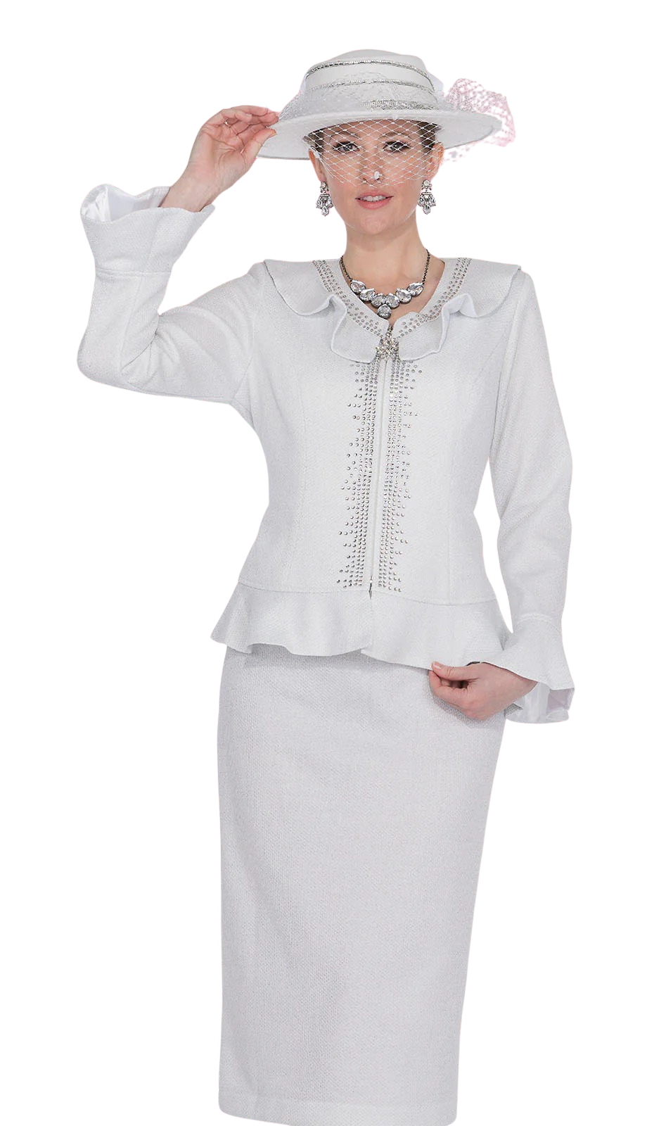 Elite Champagne Knit 5960-WHT-QS Church Suit for Women