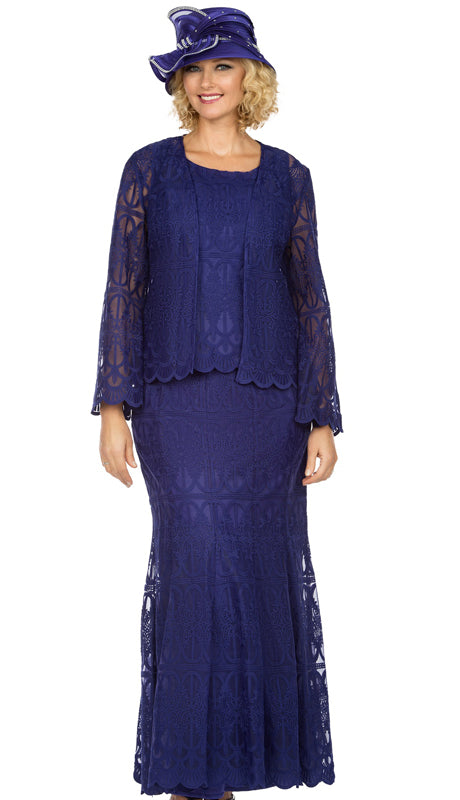 Giovanna 0946-PU-CO ( 3pc Lace Womens Dress For Church With Stunning Scallop Edging )