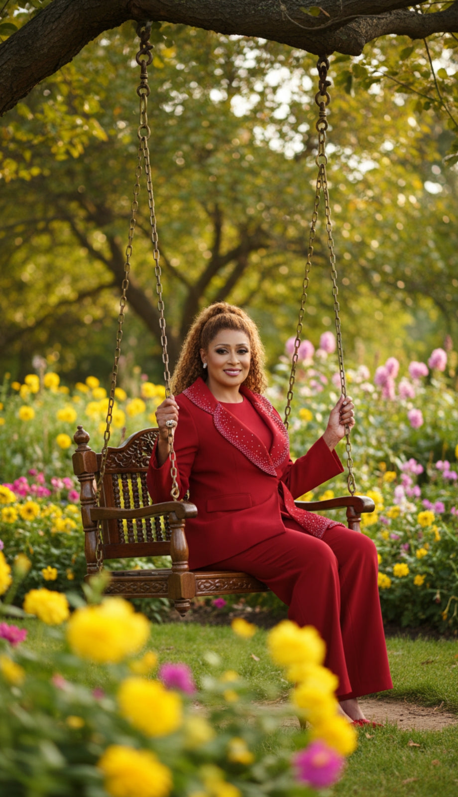 Dorinda Clark Cole 309093-RED-QS Ladies Pant Suit