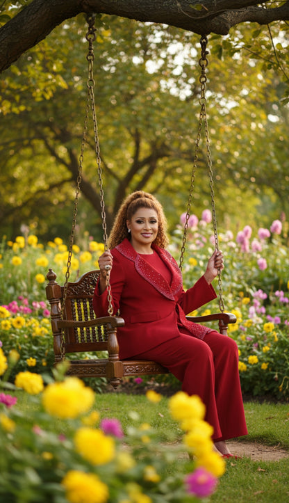 Dorinda Clark Cole 309093-RED-QS Ladies Pant Suit