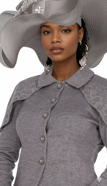 Elite Champagne Knit 5955-SIL-QS Church Suit for Women